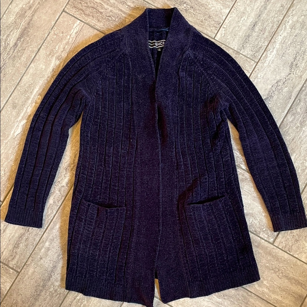 Chenille Navy Blue Ribbed Cardigan